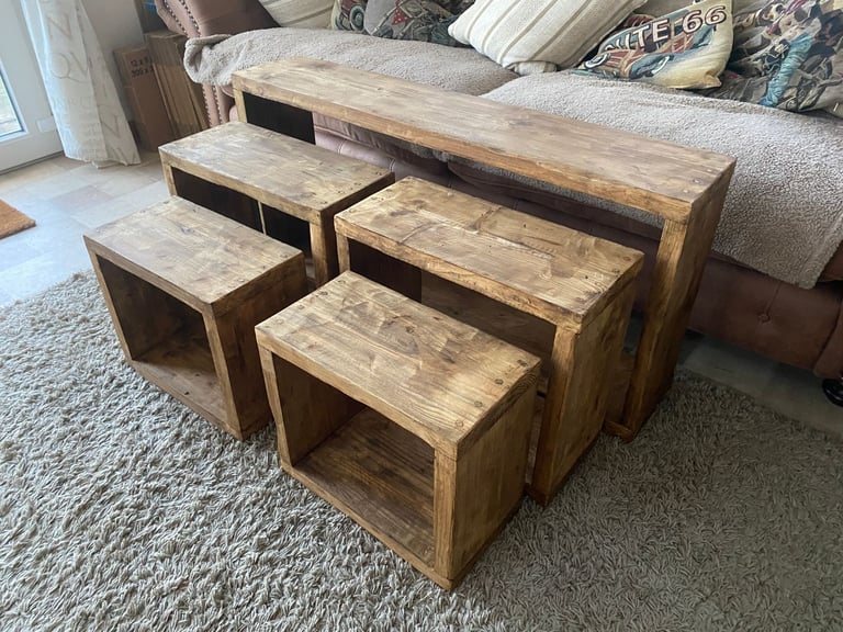 Double nest of tables Rustic, Hand Made reclaimed wood country cottage
