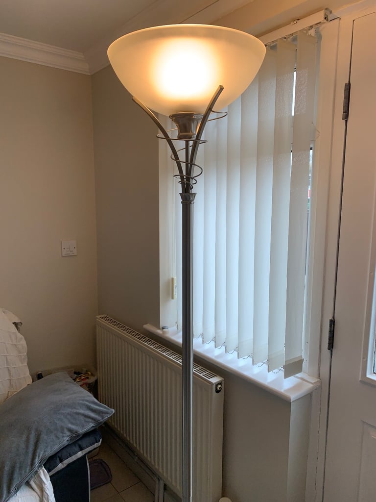 Tall chrome lamp with frosted glass shade 