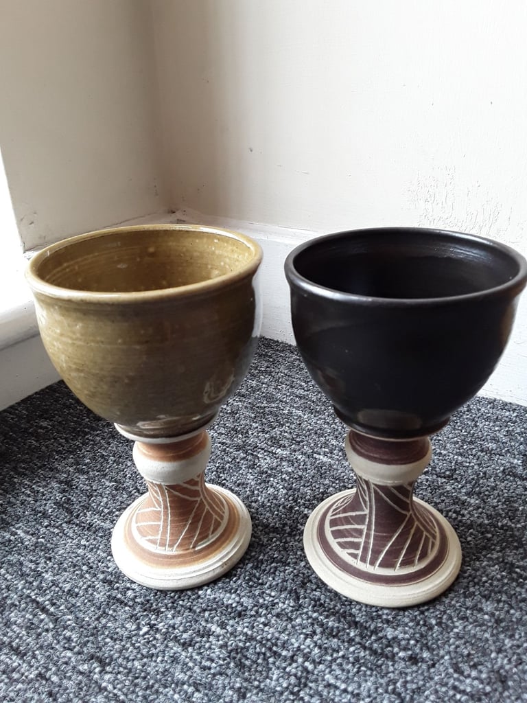 Pair of studio art wine goblets