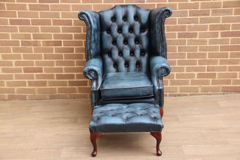 Chesterfield Luxury Wingback Armchair with Footstool (UK Delivery)