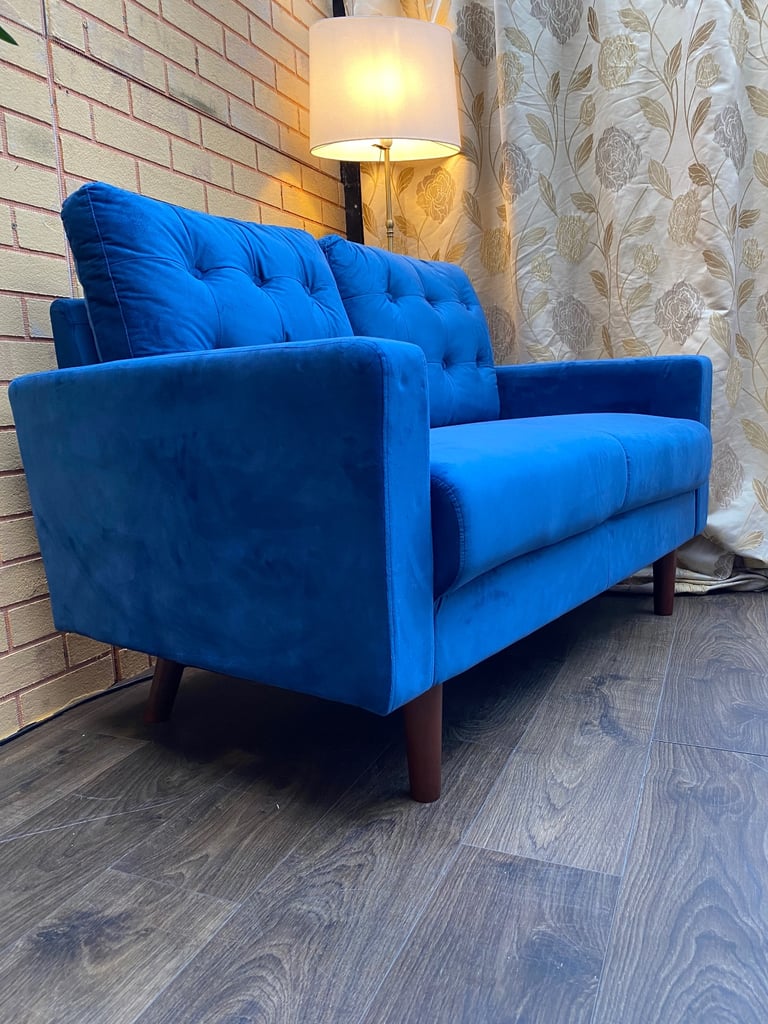 Premium Sofa Luxury Velvet Blue 2 Seater Sofa