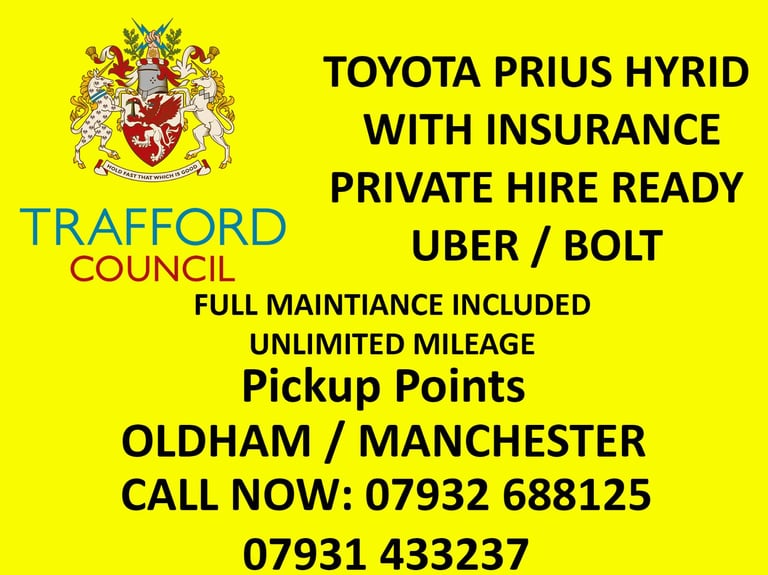 Private Hire Cars - TRAFFORD COUNCIL - TOYOTA PRIUS WITH INSURANCE - Taxi Rentals - Uber Cars