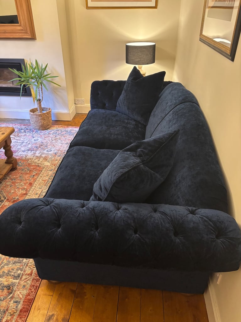 Large Dark Blue Velvet Sofa
