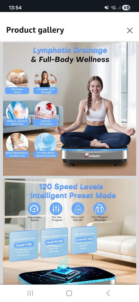 EvoSpark Vibration Plate Exercise Machine with 9 LED Light Effects, 2 in 1 Brushless Motors