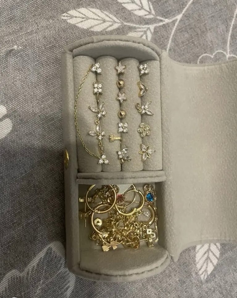 Compact jewelry box for travel Grey/ Dark Green