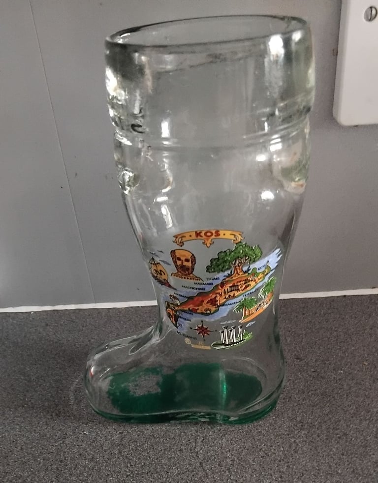 image for Vintage Glass Boot Beer Glass 1 litre - Kos map