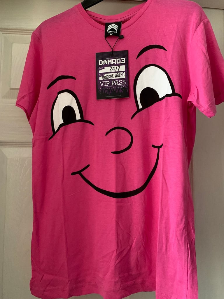 image for New Criminal Damage Pink Smiley Tee T Shirt Size Medium IP1