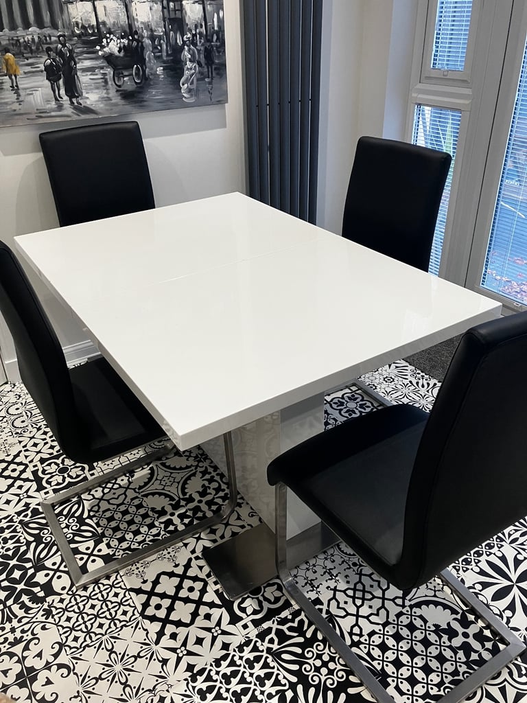 image for Danetti white gloss dining table and chairs