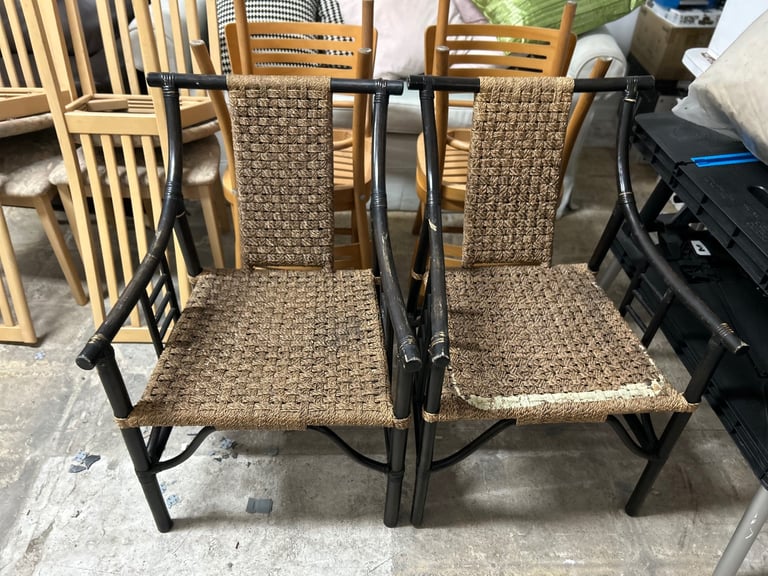 image for Pair of Vintage mid century 1960s Chinoiserie Style Bamboo & Rush Chair