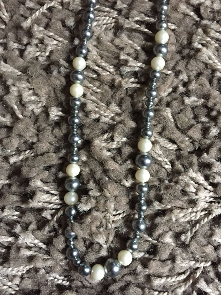 image for Silver & Pearl Effect Necklace. 27" approx 