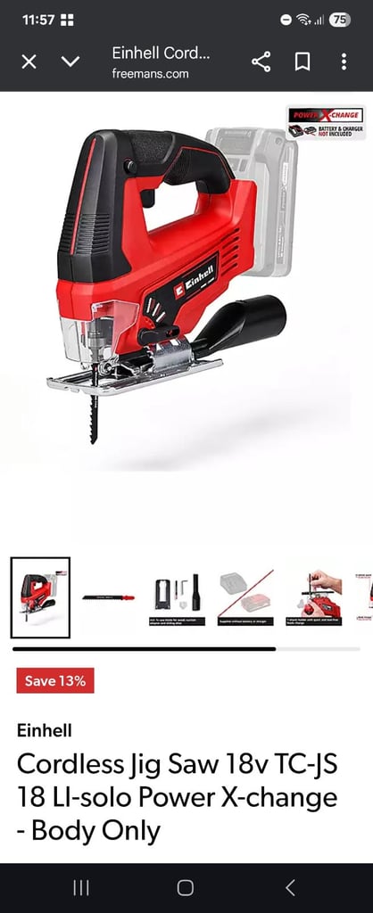 image for 18v Einhell cordless jigsaw with blades and box