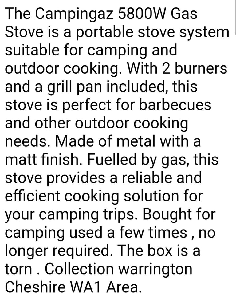 Campingaz 5800W Camping Gas Stove Including Hose And Grill Pan Hardly Used 