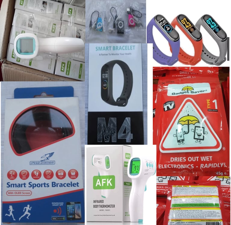 Electronic Job lot clearance for sale: fitness trackers, mp3 players, digital thermometers..