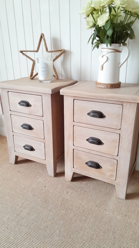 Rustic washed oak 3 drawer bedside chest,  industrial style bedroom futniture