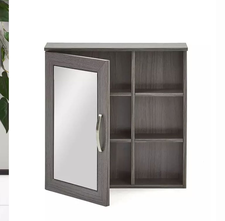 Mirrored Bathroom Wall Cabinet - Grey Oak