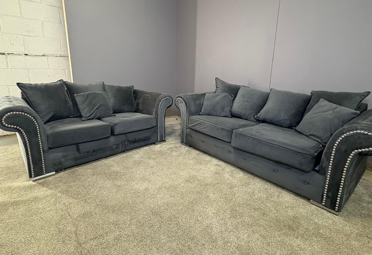 image for Grey French velvet 3 seater and 2 seater sofa DELIVERY AVAILABLE!