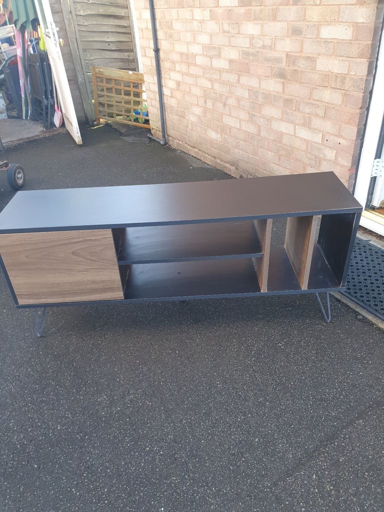 Lovely , Homebase Black Sideboard With Chunky Wooden Door & Shelves , Metal Legs , VGC. 