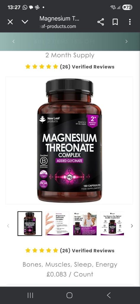 image for New Leaf Products Magnesium Threonate / Glycinate - Brand new sealed 