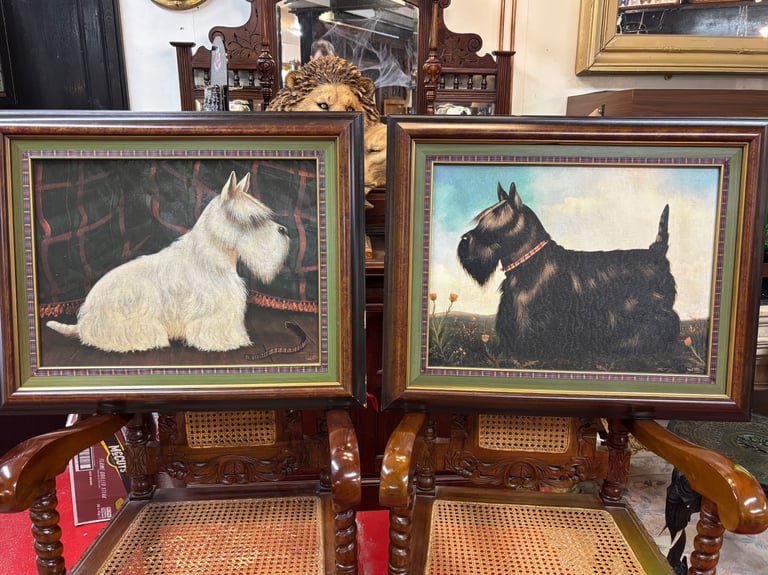 Framed Seated & Standing Scotty Dog Portraits by Paul Stagg.  Both Presented in Great Condition