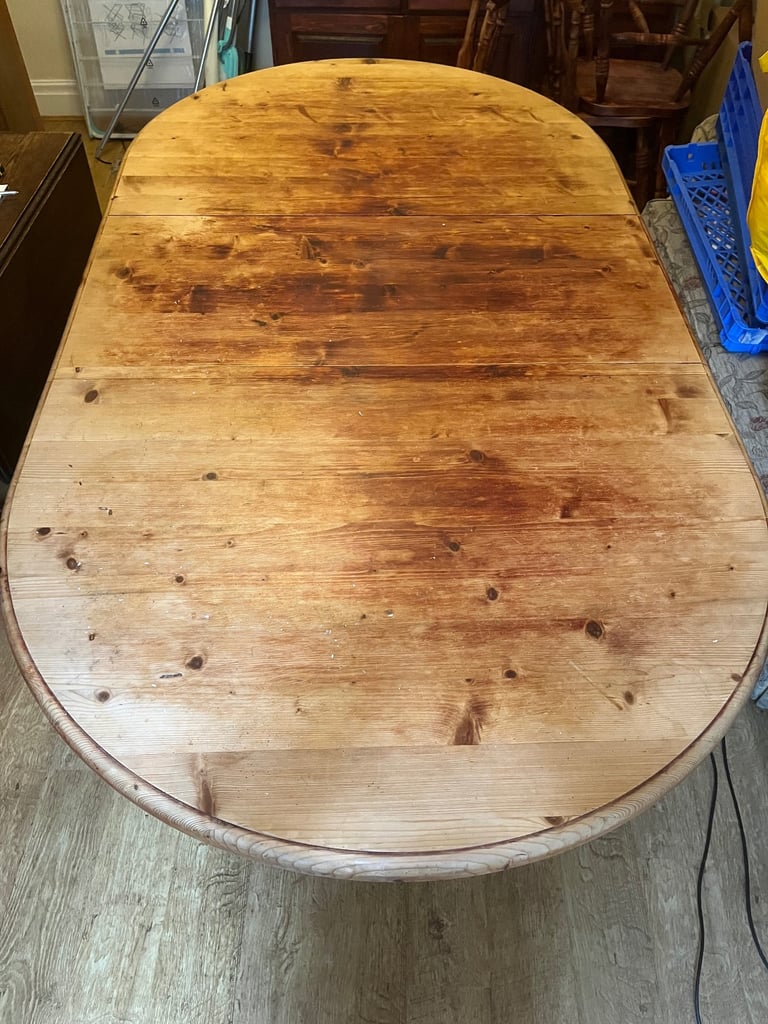 Large extendable solid wood dining table and 8 chairs