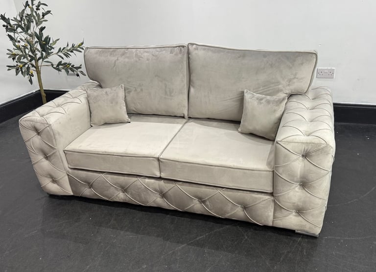 Sofa World Grey Plush Velvet 2 Seater Sofa with Diamanté Detailing 
