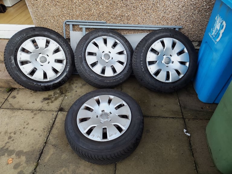 16 inch VAG 5x112 wheels with 205/60/16 Kumho all season tyres and hubcaps 