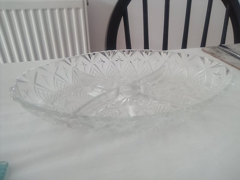 Christmas. Quality cut glass 'nibbles' serving dish.