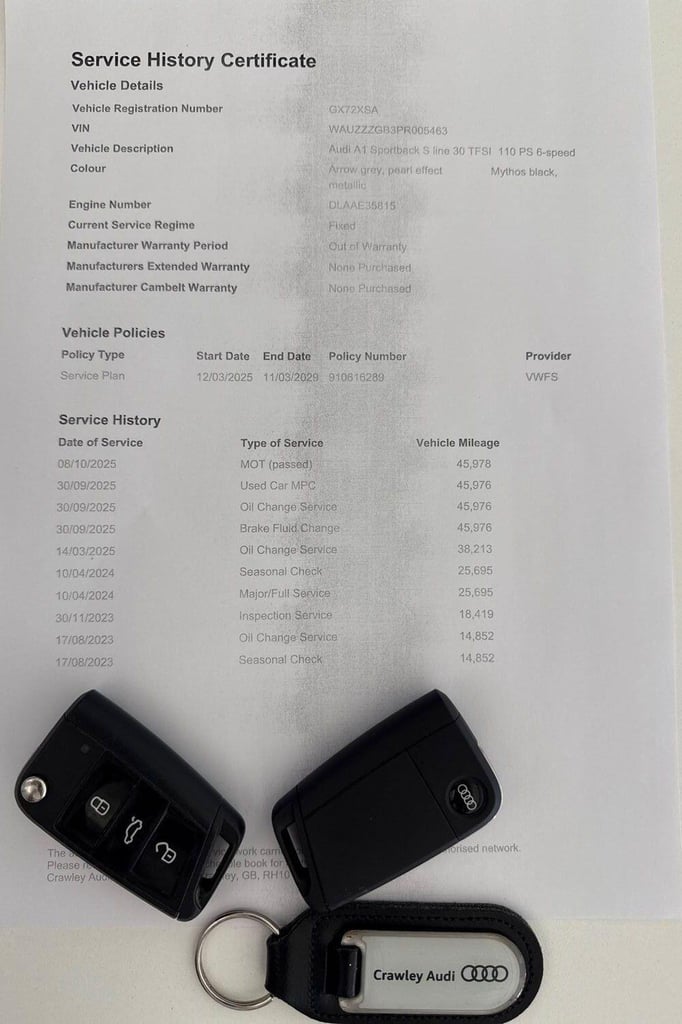  Audi A1 1.0 TFSI 30 S line Sportback 5dr Petrol Manual Euro 6 (s/s) (110 ps) Petrol Manual
