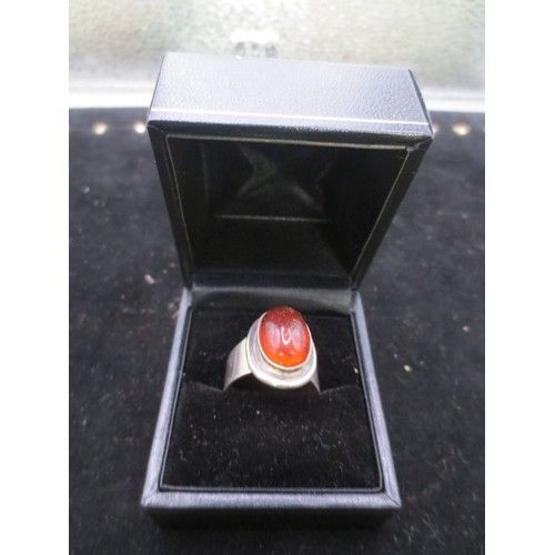 image for Handmade Sterling Silver Ring with Amber from Brdr Bjerring, Copenhagen, Denmark