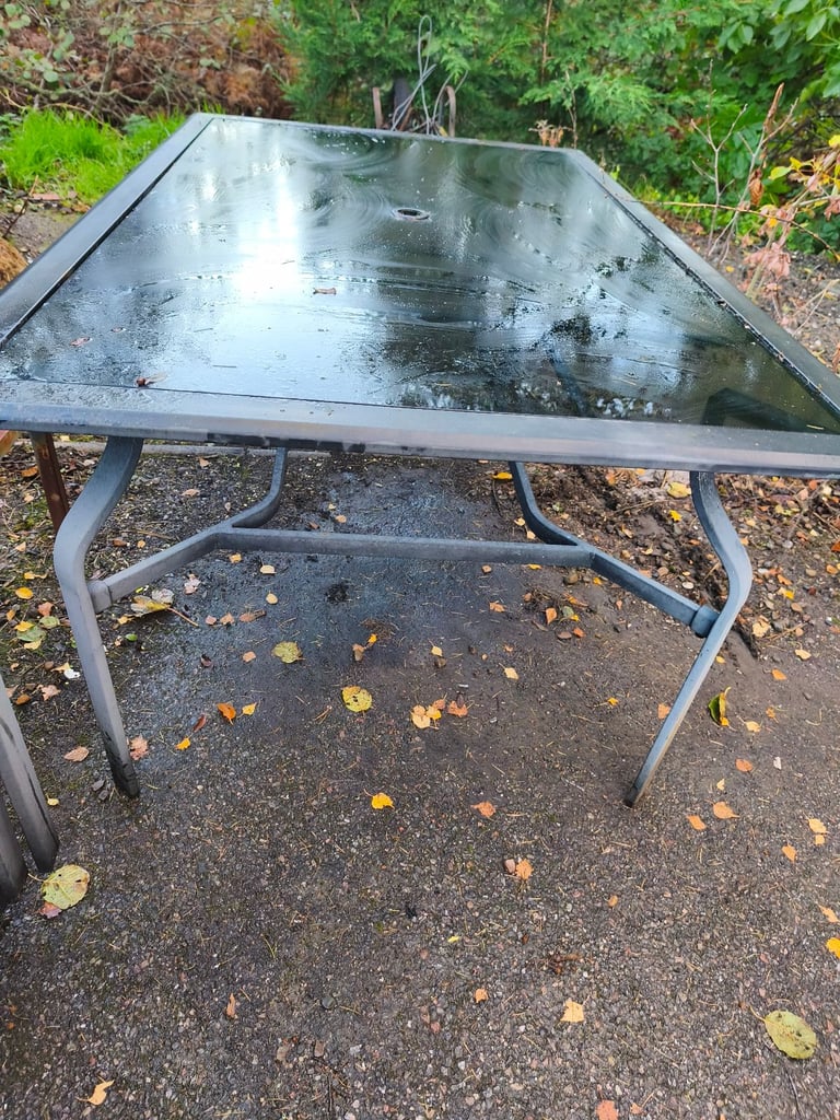 image for Outdoor glass and metal table and 6 chairs