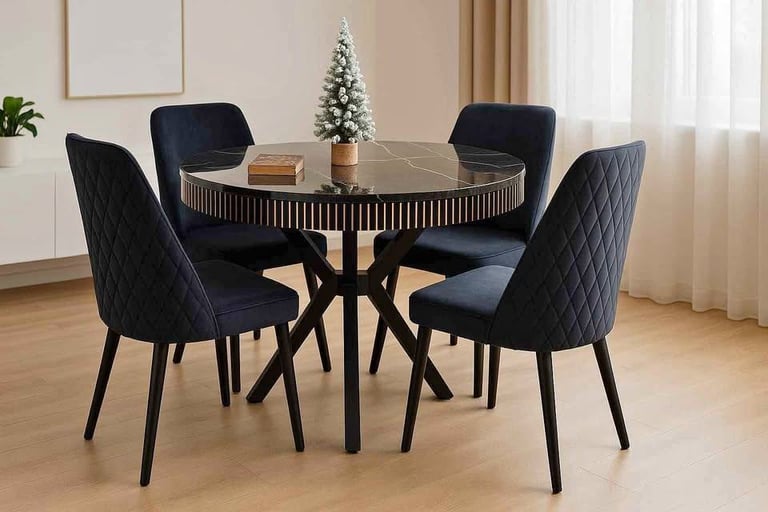 image for Black Wooden Round Table +4 Chairs 