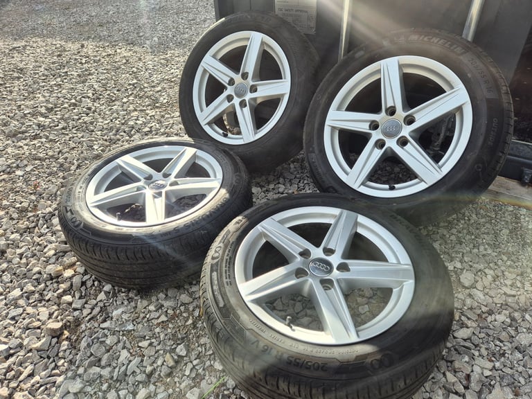 🌟Genuine Audi 16 inch Alloy Wheels 5x112 WITH MATCHING TYRES 7M++ GOLF PASSAT CADDY AUDI SKODA 