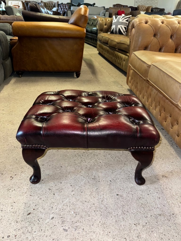 image for Chesterfield oxblood real leather footstool