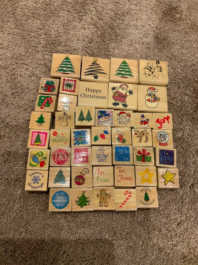 image for 44 Christmas Wood Mounted Rubber Craft Stamps