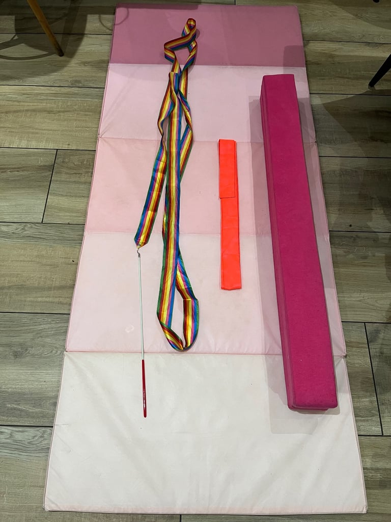 image for Kids Gymnastics Bundle Soft Mat, Low Beam, 2 Ribbons 