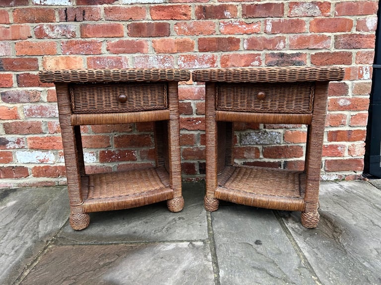 Pair of Rattan Bedside Tables - Good Condition 