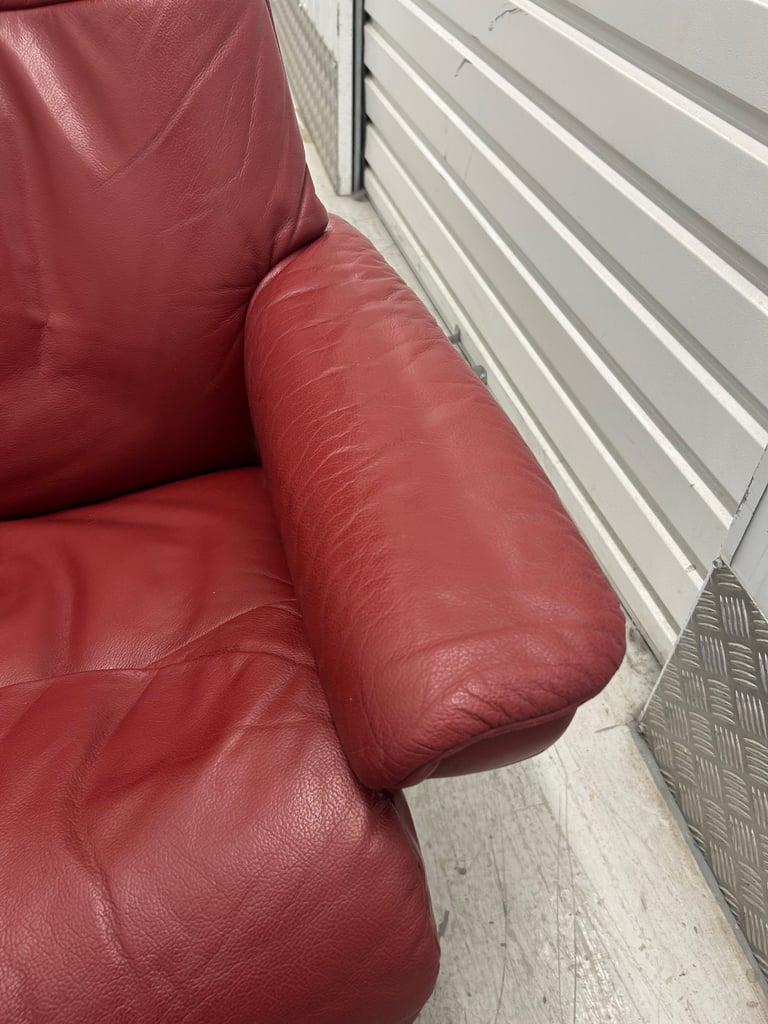 Ekornes Stressless Sunrise Recliner Red Leather Chair & Footstool - Medium Size