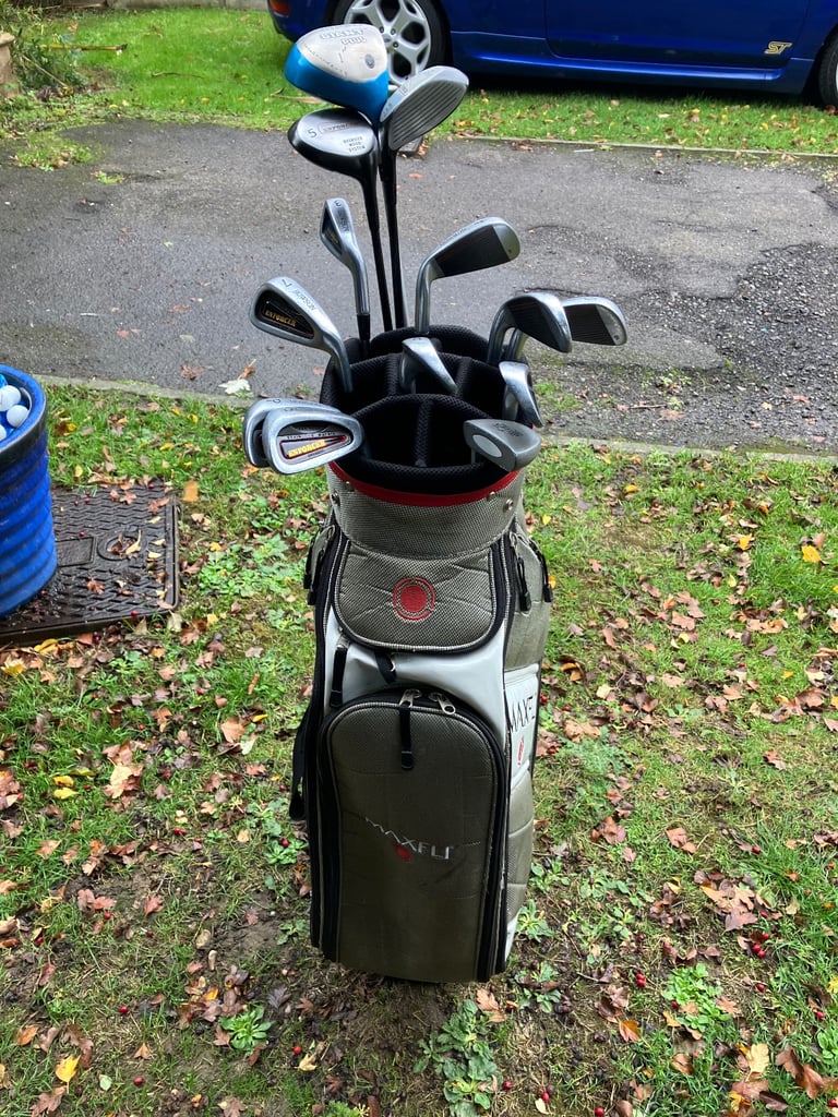 Men’s Golf Clubs Driver 3-5 Woods 3-9 Iron Sw Pw Putter Maxfli Cart Bag 