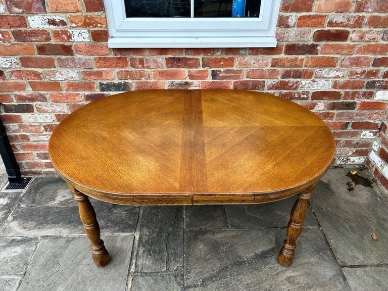 image for Solid Oak Farmhouse Style Oval Dining Table - Good Condition 