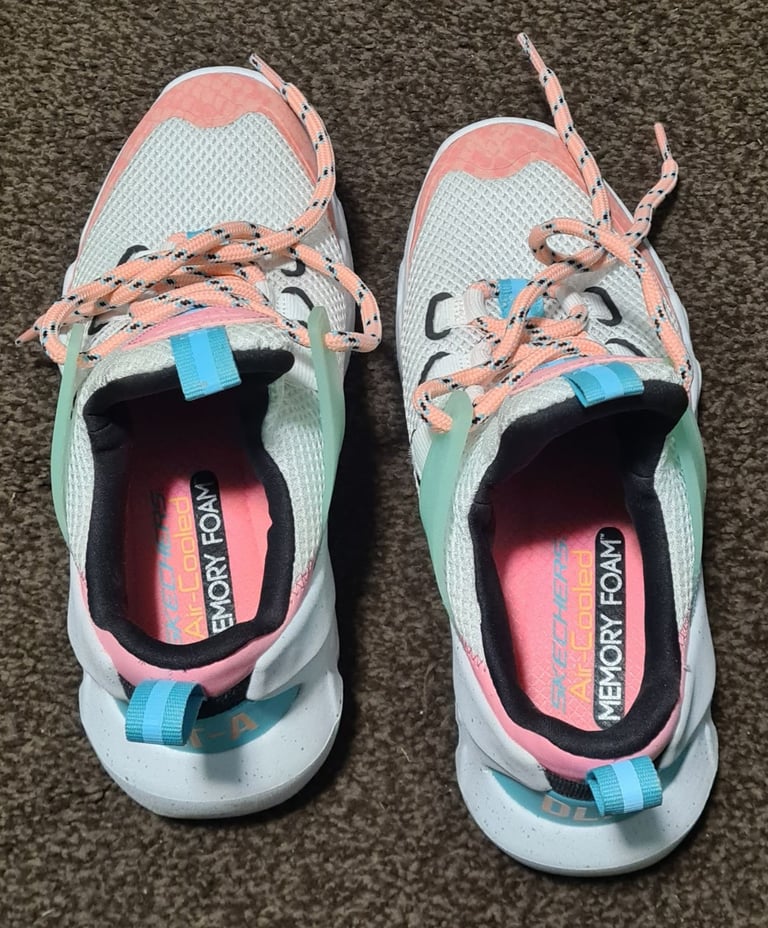 Skechers Women's Fitness DLT-A White-Pink-Grey True Summer Trainers Size UK 4