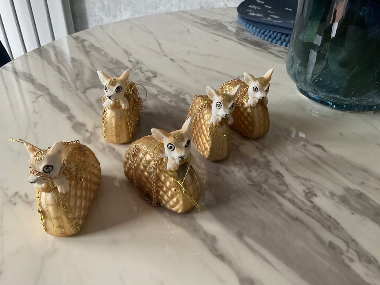 5 Christmas handbag dog baubles new 