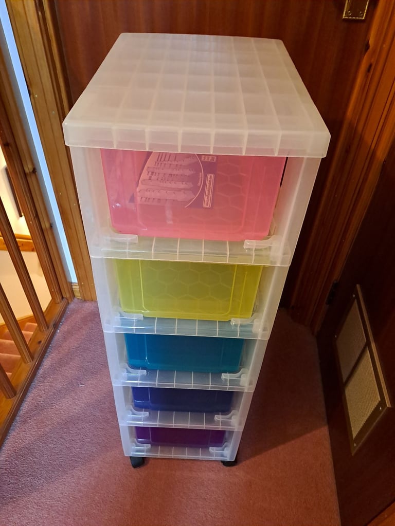 Large Plastic 5 Drawer Storage Unit on wheels - As new