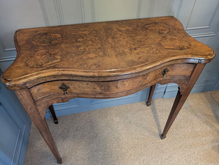 image for Antique Burr walnut veneer serpentine front side table