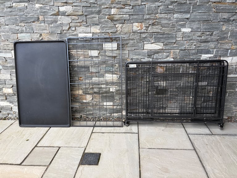 PawHut Metal Dog Cage Kennel Locking Door & Wheels Removable Tray 