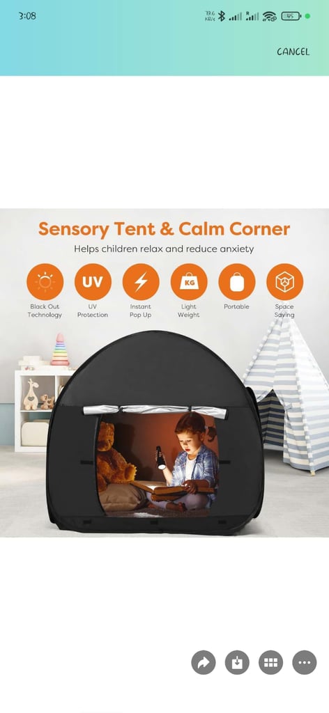 Play Structure Tent for kids , Collapsible & Lightweight Pop-up Sensory Tent “In & out door”