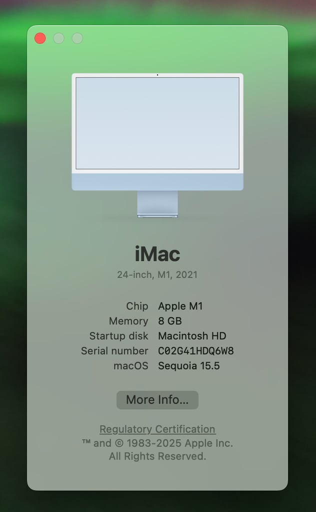 Excellent Apple iMac 24" (512GB SSD, M1, 8GB, 8-Core GPU) Blue