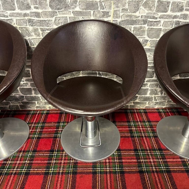 2x MALETTI Brown Leather Rclining Swivel Barber's Chairs, £45 each
