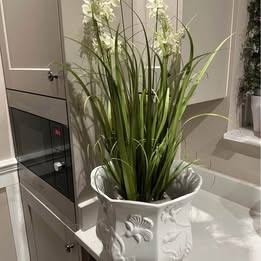 Very Large White Decorated & Glazed Planter