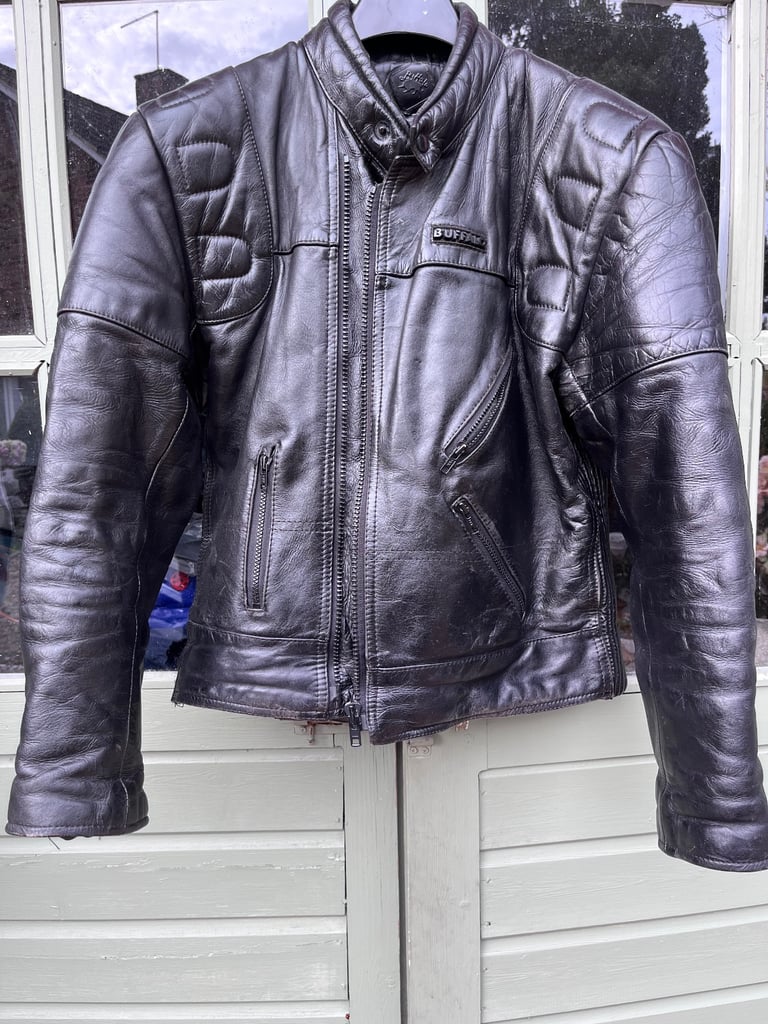 Buffalo Genuine Leather Motorcycle Jacket Black Size 42