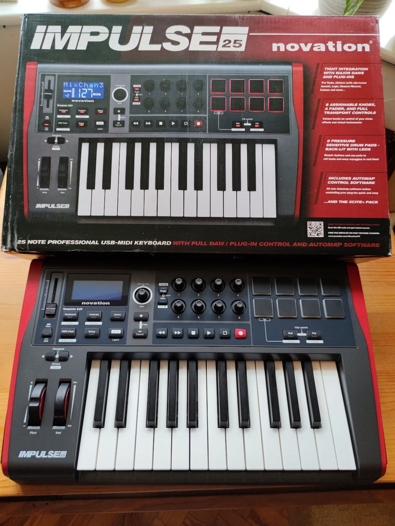 image for Novation Impulse 25 Professional Semi-Weighted Keys USB Midi Controller Keyboard - Excellent